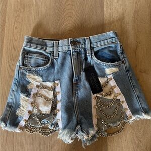 Carmar Blue Jean Shorts with Chain Accents
